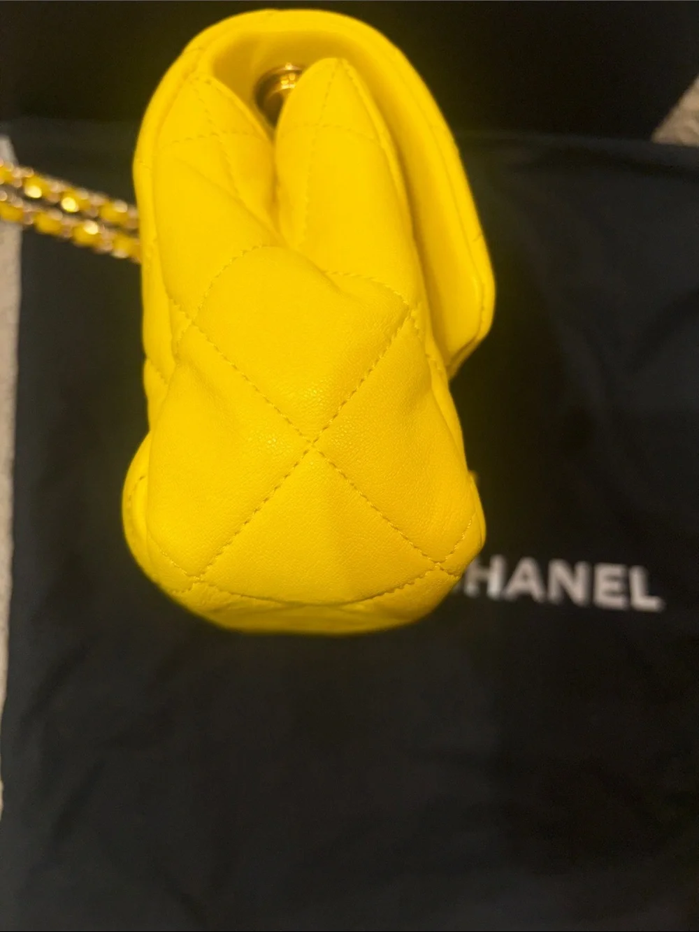 CHANEL Yellow Quilted Lambskin Mini Shoulder Bag with Gold Hardware
